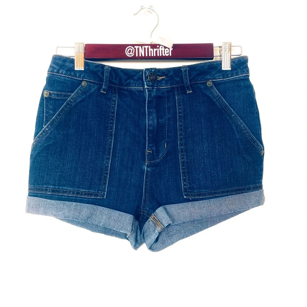Free People Womens Patch Pocket High Waist Blue Denim Cuff Shorts Size 26 Summer - Picture 8 of 8
